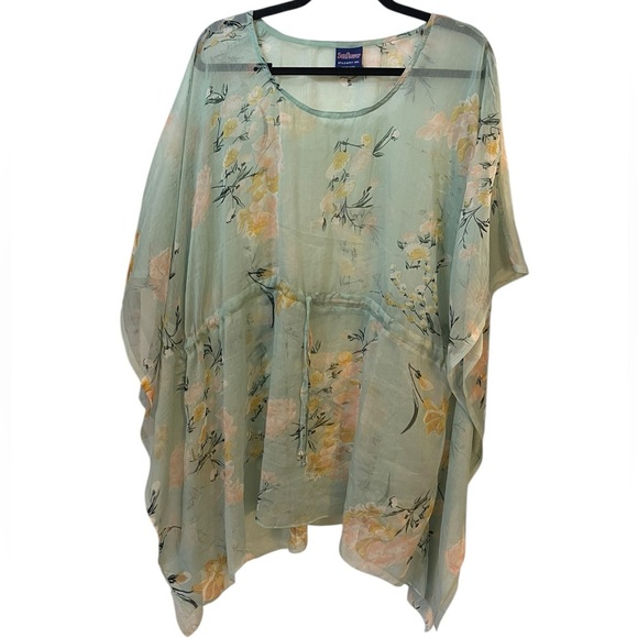 Floral flowy cover up sheer beach swim one size - Picture 1 of 6